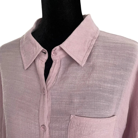 TORRID Lindsay Drop Shoulder Button-Down Shirt in Mauve Shadows - Picture 10 of 12